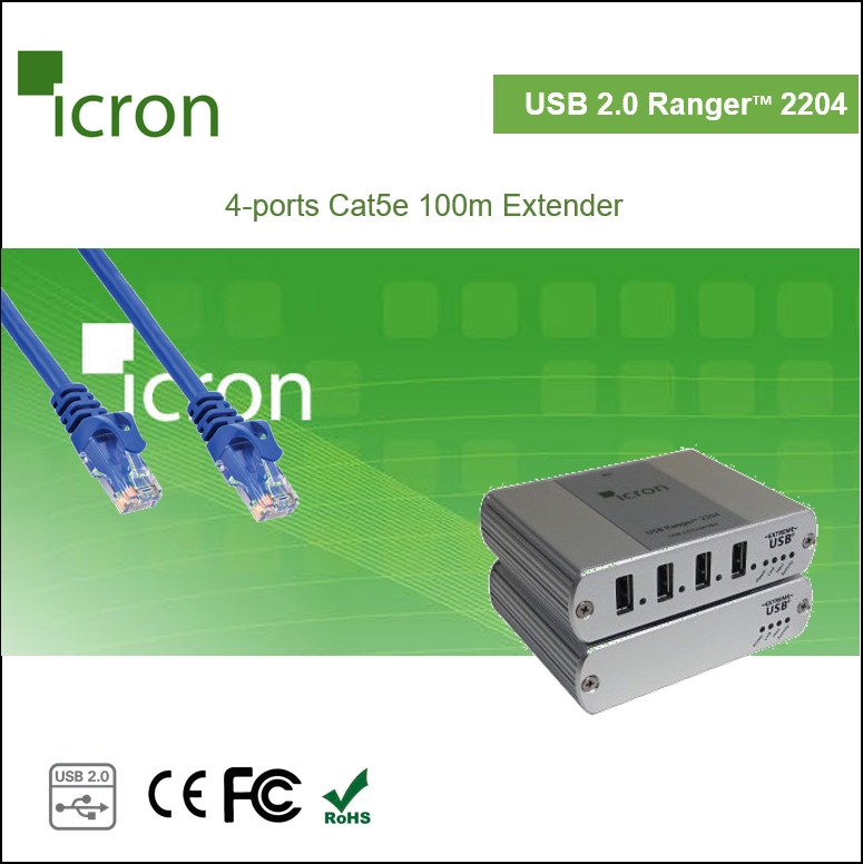 Extender USB Icron Ranger 2224 - 4 Ports USB 2.0, 480 Mbps, Jusqu'à 500 Mètres